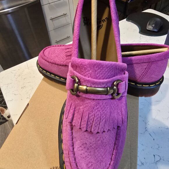 Dr. Martens Adrian Snaffle Repello Emboss Suede Kiltie Loafers Pink MENS SZ 10 - Picture 2 of 16